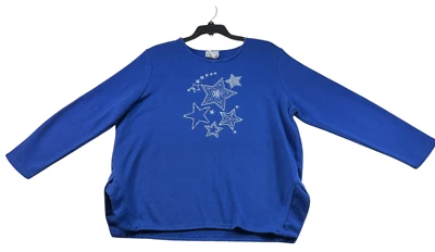 Suéter Bon Worth Mujer Talla XL Petite XLP Azul Bordado Estrellas Manga Larga Foto 1 de 4