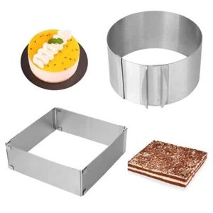 2 Pack Adjustable Stainless Steel Cake Mousse Mold Ring Pastry Baking Tool - Picture 1 of 8