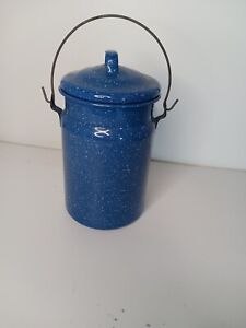 Blue Graniteware Metal Pot And Lid 8 Cup Camping Outdoors Cooking