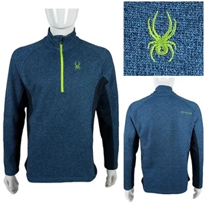 Spyder Mens Large Outbound Mid Weight Logo Blue Lime Green 1/4 Zip Sweater EUC - Picture 1 of 10