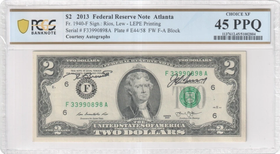 2013 $2 dollar - Jeff Garrett, Kenneth Bressett Autographed - PCGS 45 PPQ - Image 1 of 2