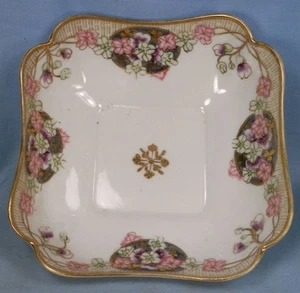 Hand Painted Nippon Bowl Square Pink & Purple Flowers Porcelain Vintage A Beauty - Picture 1 of 4