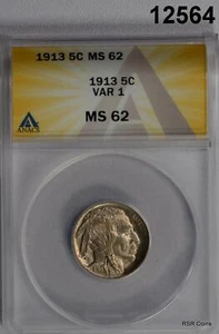 1913 VAR 1 BUFFALO NICKEL ANACS CERTIFIED MS62 LOOK BETTER!! #12564 - Picture 1 of 3
