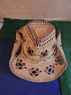 Sombrero de vaquero de paja Western Express vintage grande ornamentado con cuentas Foto 1 de 4