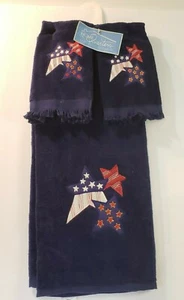 NEW BATHROOM TOWEL Set CECIL SAYDAH PATRIOTIC STARS Red White Blue Cotton - Picture 1 of 10