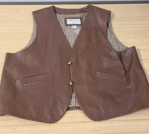 Orvis Mens Vest Brown Genuine Leather Sz 2XL  Cotton Plaid Lined  - Picture 1 of 10