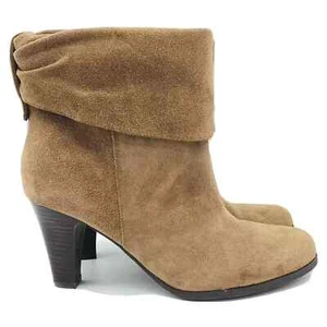 BCBGeneration Boots Womens Size 8.5 B Tan Suede Ankle Booties Heels Cuffed Shoe - Picture 1 of 13