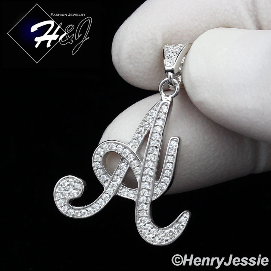 COLGANTE HOMBRE MUJER PLATA ESTERLINA 925 SÓLIDA ICY BLING CIRCONITA 26 LETRAS INICIALES*S175 Foto 1 de 1