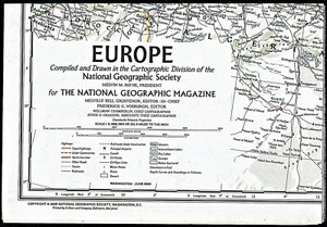 1969-6 June Map EUROPE National Geographic Divided East & West Germany EUC - A3+ - Bild 1 von 3