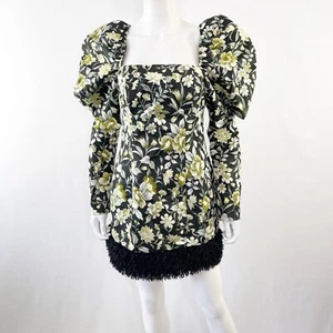 Mini Vestido Miss Selfridge Tapiz Floral Talla 6 Negro Imitación Piel Borde Manga Abullonada - Imagen 1 de 17