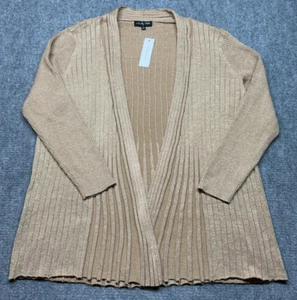 Novelty Stitch Cardigan Womens Size 2X Beige Open Front Long Sleeve Knit New - Picture 1 of 11