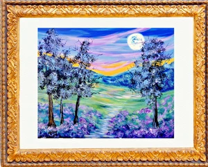 Fine Art Print 8x10 Lavender Moon Landscape From Painting Artist Signed - Picture 1 of 3