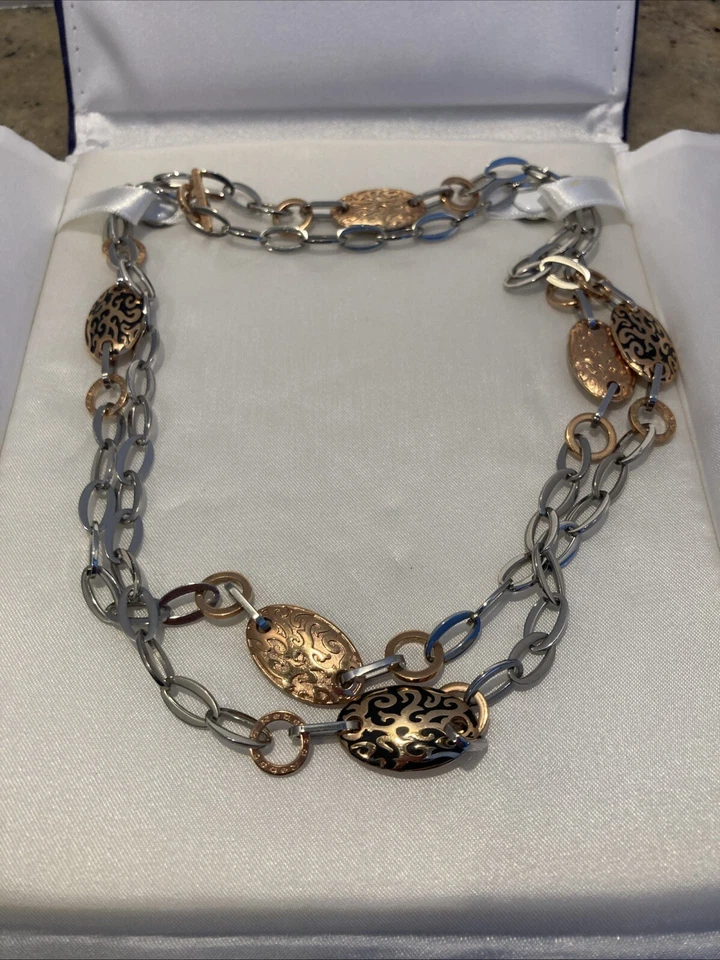 Collar de eslabones de acero inoxidable esmalte negro rodio y oro rosa hecho en Italia Rebecca Foto 1 de 4