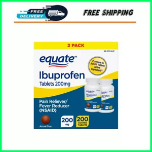 Equate Ibuprofen Tablets 200 mg, Pain Reliever/Fever Reducer, 2 Pack, 200 Count - Picture 1 of 12