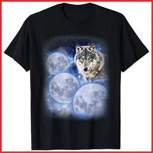 Three Moon Wolf 3 Moons Howling At Wolf Meme Black Cotton T-Shirt S-5XL - Picture 1 of 3