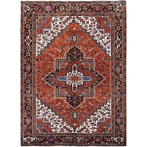 Alfombra limpia anudada a mano de lana vintage naranja de 6'10"x9'7" Zoroastrian Heris R284 - Imagen 1 de 12