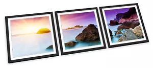 SET STAMPE ARTISTICHE CON CORNICE paesaggio marino tramonto scena spiaggia quadro poster quadrato - Foto 1 di 5