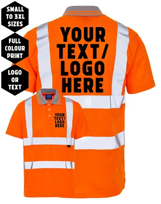 CORPORATE TOGS Personalised Custom Printed Hi Viz High Vis Safety Polo Shirt Orange
