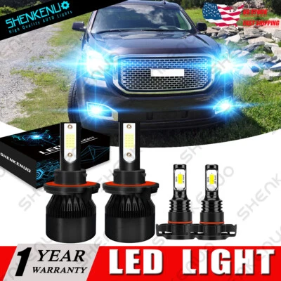 For GMC Yukon XL 1500 2007 2008-2014 8000K LED Headlight Hi/Lo+Fog Light 4 Bulbs - Imagem 1 de 4