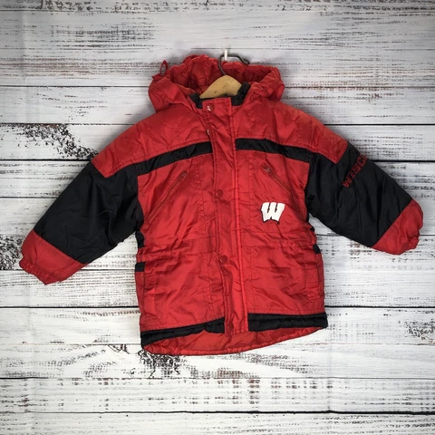 Vintage University Wisconsin Badgers Puffer Coat Hooded Jacket Toddler Size 4T Cover