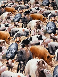 Farm Animal Pig Print Fabric 20"x30" By Elizabeths Studio Cotton Quilting Sewing - Picture 1 of 6