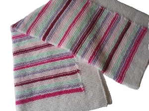 A lovely Handknitted Multi Pinks et Striped baby Acrylic Baby Blanket-White Edge - Bild 1 von 4
