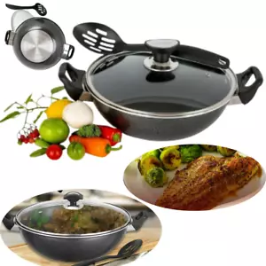 Non Stick Induction Wok Pan Karahi with Lid Fry Deep Cooking Frying Pan Kadai UK - Picture 1 of 26