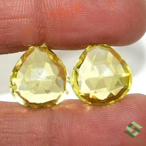 15x15 mm Natural Lemon Quartz Heart Shape Briolette Cut Pair 21.13CTS Loose Gems - Picture 1 of 5