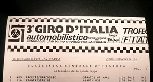 1975 3° GIRO ITALIA AUTO  CLASSIFICA UFFIC ORIG al TERMINE 5° TAPPA 39 EQUIPAGGI - Bild 1 von 1