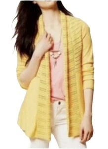 Anthropologie Angel Of The North Linen Blend Crochet Knit Open Cardigan Medium - Picture 1 of 12