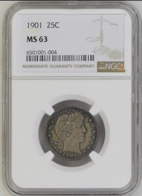 1901 NGC MS63 Silver Barber Quarter 25c. Our T5103 - Image 1 of 4