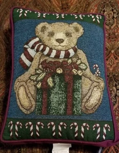  MADISON LANDING Christmas tapestry pillow CHRISTMAS BEAR & CANDY CANES  NWT - Picture 1 of 7