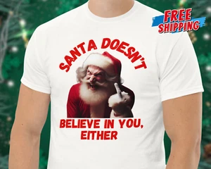 NEW Funny Christmas Shirt Christmas Party Funny Santa Claus Shirt Middle Finger - Picture 1 of 11