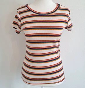 0445 - Rue21 Medium Rainbow Colorful Striped Stretchy T-shirt - Picture 1 of 14
