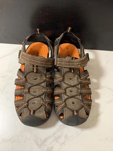 CHEROKEE Boys Outdoor Hiking Sandals Tan Brown Orange Closed Toe Strap Size 3 - Picture 1 of 5