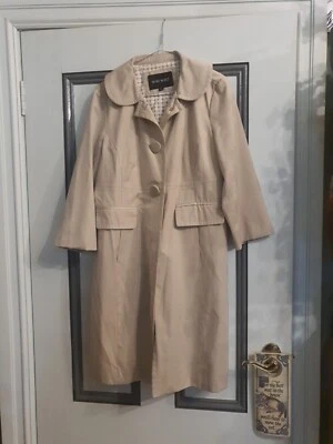 Nine West Womens Poly Cotton Trench Coat Sz M Beige  Vintage Y2K Outdoor Rain EC - Image 1 of 4