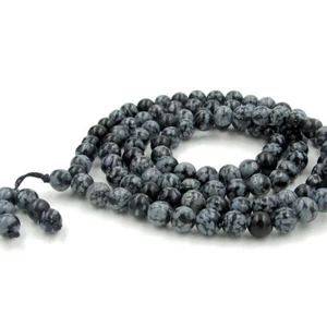 8mm Snowflake Obsidian Round Gems Tibet Buddhist 108 Prayer Beads Mala Necklace - Picture 1 of 6