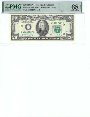 1988 $20 FRN FR2076-L PMG 68 EPQ, San Francisco S/N L42807137H!!! - Image 1 of 2