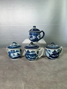 18 to 19 century Antique Chinese Export Pot De Creme Cups with Lids - Picture 1 of 15