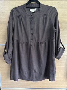 Michael Kors Size M 12 14 Brown Stripe Blouse Shirt Round Neck Button - Picture 1 of 7