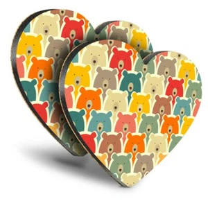2x Heart MDF Coasters - Colourful Cartoon Bear Pattern Polar Bears #44651 - Picture 1 of 6