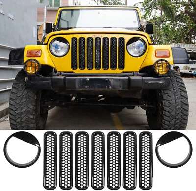 Black Mesh Grills Guard & Headlight Trim Cover for Jeep Wrangler TJ 1997-2006 AU - image 1 of 4