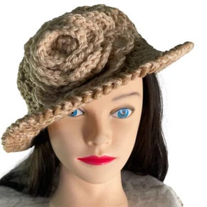 Gehäkelter Fischerhut ausgefallen Retro Cloche-Stil hellbraun Handarbeit Erwachsenengröße neu - Bild 1 von 8