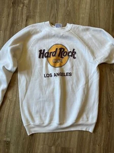 VTG Hard Rock Cafe Los Angeles Sweater Pull Over Hanes 1990s White L Large - Picture 1 of 5