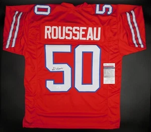 Camiseta de fútbol roja firmada por Gregory Greg Rousseau con autógrafo de los Buffalo Bills certificado de autenticidad JSA - Imagen 1 de 3
