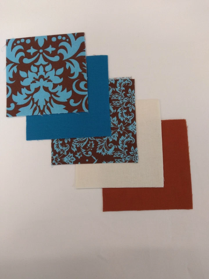 100 4'" Quilting Fabric Squares Charm Pack Precut Cotton Brown Turquoise Damask - Image 1 of 1