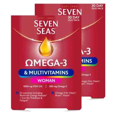 Seven Seas Omega-3 y Multivitaminas Mujer Aceite de Pescado, Biotina y Hierro 30 Días Paquete Dúo Foto 1 de 4