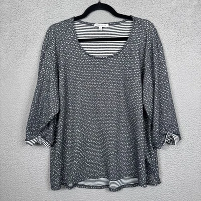 Blusa Top Rosa+Oliva Para Mujer 2X Gris Lunares Oficina Carrera Modesta Acogedora Suave Foto 1 de 4
