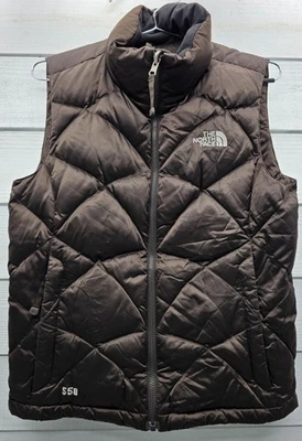 Colete feminino The North Face pequeno marrom 550 acolchoado com zíper bolsos - Imagem 1 de 4