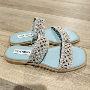 Steve Madden Dutchess Häkel-Pantoletten Sandalen blau und creme Größe 7 - Bild 1 von 4